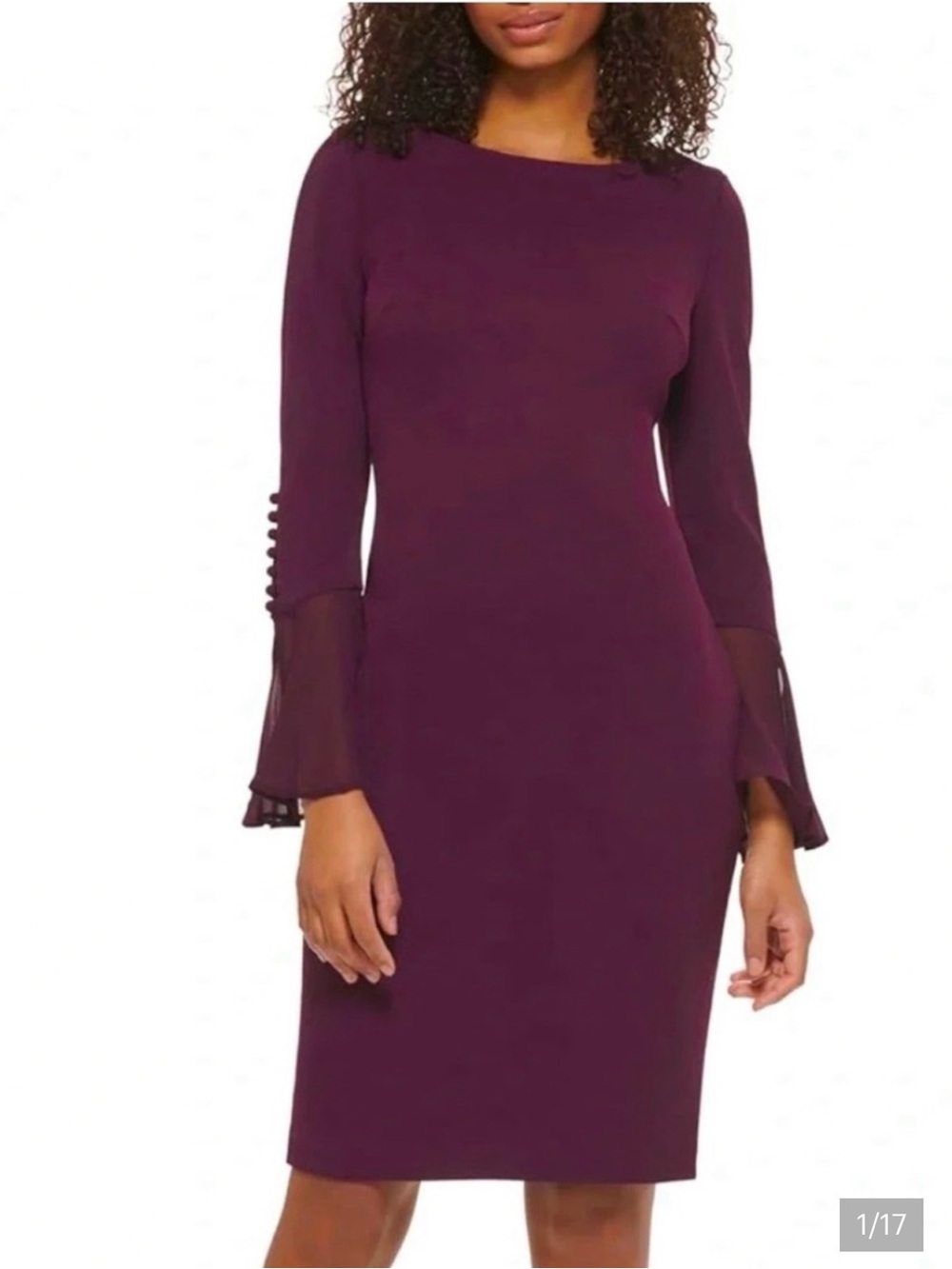 Women’s Elegant Bell-Sleeve Sheath Dress in Plum 16